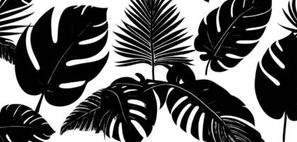 A black and white pattern of tropical leaves vector