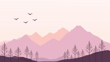 Flat Design Illustration of Mountain Hill Nature Scenery with Tree in the Morning vector