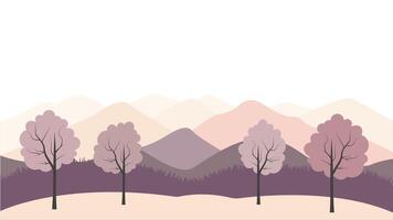 Flat Design Illustration of Mountain Hill Nature Ciew Scenery with Tree in the Morning vector