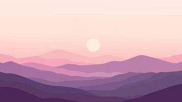 Flat Design Illustration of Mountain Nature Landscape with Sun in Dusk vector