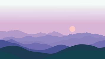 Flat Design Illustration of Mountain Nature Landscape with Sun in Twiligt vector