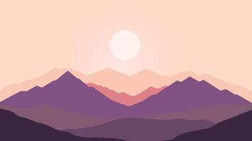 Flat Design Illustration of Mountain Nature View with Sun in the Morning vector