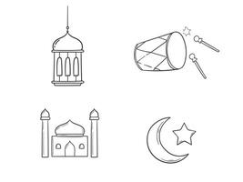 Religious ramadan design element. Hand drawn lanter, moon, mosque and percussion icon vector