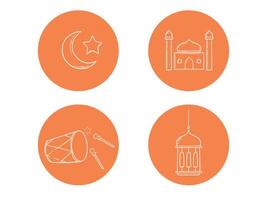Religious ramadan design element. Hand drawn lanter, moon, mosque and percussion icon vector