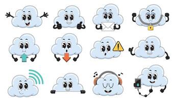 Cartoon cloud with various expressions vector