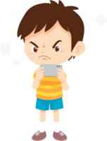 child playing a mobile game with intense focus on a tablet screen png