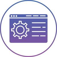 A purple and blue icon of a computer with a gear wheel vector