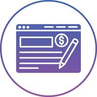 A purple circle with a pen and dollar sign vector