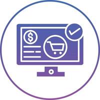 A computer screen with a shopping cart icon and a check mark vector