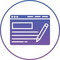 A purple and white icon of a pen and a computer screen vector