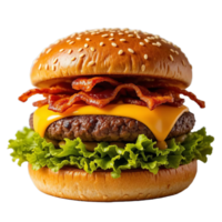 A hamburger with bacon and lettuce png