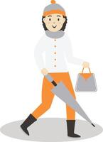 Girl Walking Holding Bag and Umbrella in Autumn vector