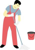Man Mopping Floor with Apron vector