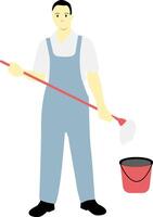 Man Mopping Floor with Apron vector