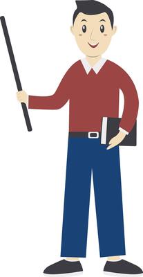 Man Teacher Holding Book and Stick on White Background