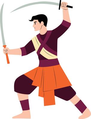 A man in a traditional outfit with a sword