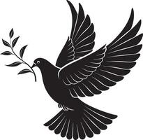 Black Dove Silhouette with Olive Branch vector