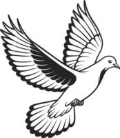 a black and white drawing of a flying dove design vector
