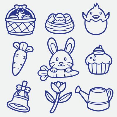 set of easter with outline style good for icon, print design, element design, etc
