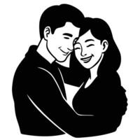 Silhouette of smiling couple in affectionate embrace vector