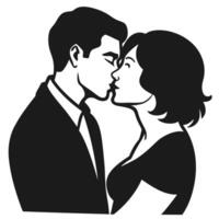 Silhouette of two lovers kissing icon vector