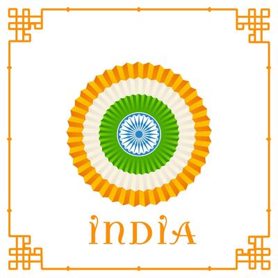 India Text with Indian Flag Paper Flower on White Background for Happy Republic Day and Independence Day.