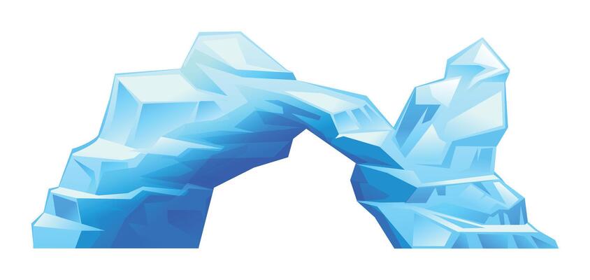 Arched iceberg, drifting glacier. South and North Pole. Cartoon illustration