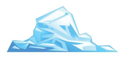 Iceberg with smooth angles and reflective blue surface, icy mountains with snow. South and North Pole. Cartoon illustration vector