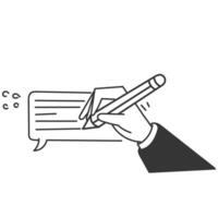 hand writing a message with a pen and a speech bubble vector