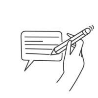 hand writing with a pencil and speech bubble vector