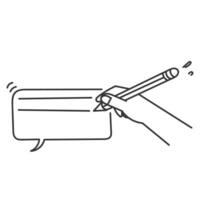 hand writing a speech bubble with a pencil illustration vector