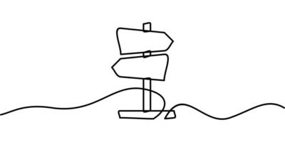 continuous line drawing of direction sign symbol. abstract line art illustration vector