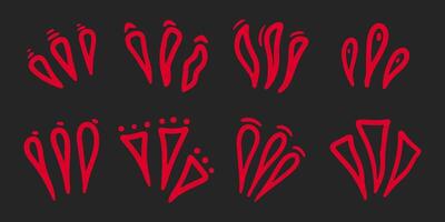 Doodle red sparkle ray elements. Hand drawn color pop surprise line frame for title headline illustration. Manga style on black background vector