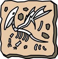 A cartoon drawing of a dinosaur skeleton on a rock vector