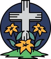 A cross with flowers surrounding it vector