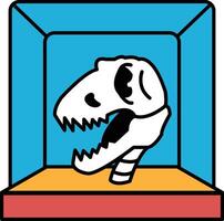 A cartoon drawing of a dinosaur skull in a display case vector