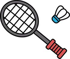 A tennis racket and a shuttlecock are shown in a cartoon style vector