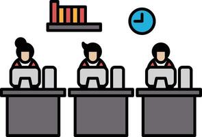 Three people are sitting at desks in a cubicle vector