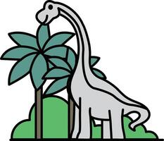 A cartoon dinosaur is standing in front of a tree vector