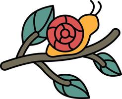 A cartoonish drawing of a snail on a branch vector