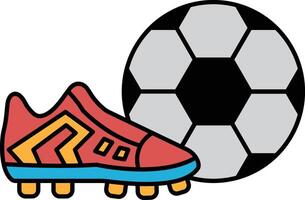 A cartoon drawing of a red and blue soccer shoe next to a soccer ball vector