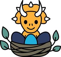 A cartoon dinosaur is sitting on a nest with eggs vector