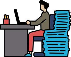 A man sits at a desk with a pile of papers in front of him vector