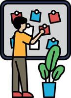 A man is standing in front of a white board with a green plant in a blue pot vector