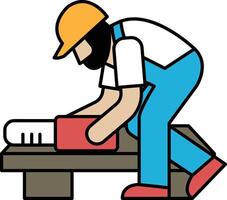 A man in a blue jumpsuit is working on a project vector