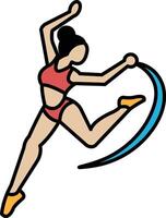 A woman in a red top and shorts is jumping in the air vector