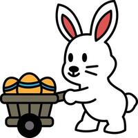 A cartoon rabbit is pulling a cart full of eggs vector