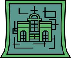 A green drawing of a building with a cross on top vector
