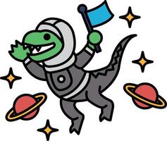 A cartoon of a green lizard in a spacesuit holding a flag vector