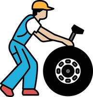 A man is working on a tire vector